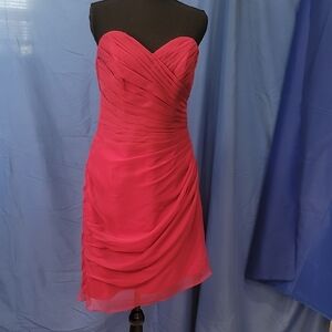 Red Asymmetrical Ruched Strapless Cocktail Dress